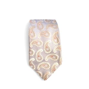 Eros Made In Italy 100% Silk Dapper Paisley Men's Tie - Silver, Gray and Cream